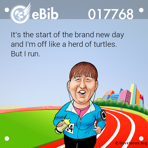 It's the start of the brand new day 

and I'm off like a herd of turtles. 

But I run.