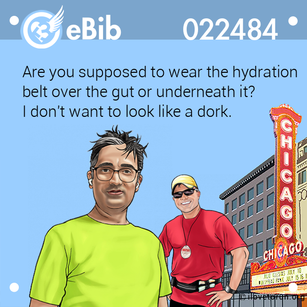 Are you supposed to wear the hydration
belt over the gut or underneath it? 
I don't want to look like a dork.
