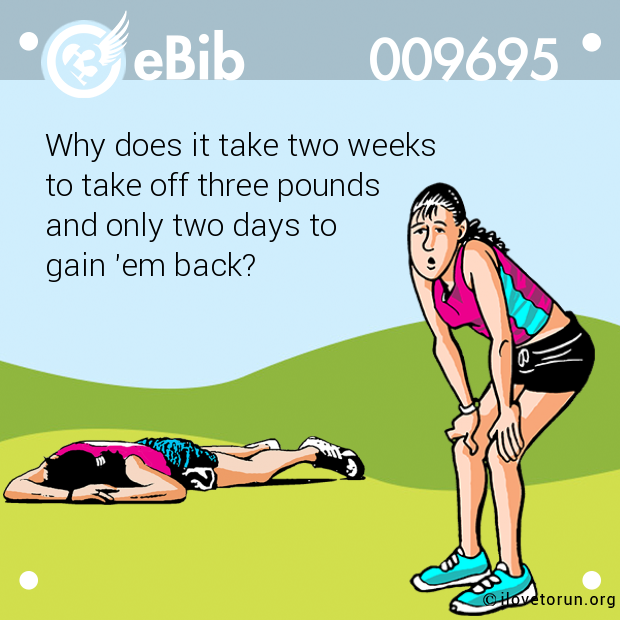 Why does it take two weeks

to take off three pounds 

and only two days to 

gain 'em back?